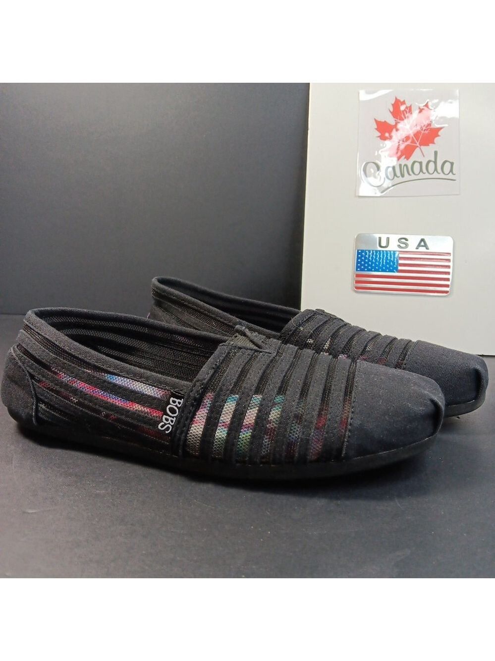 Bobs from Skechers Womens Black Canvas Mesh Slip on Ballet Flat Size 6.5 CN